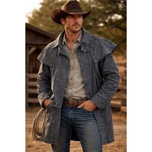 Vintage Australian Outback Collection Faded Black Denim Duster Riding Coat Small